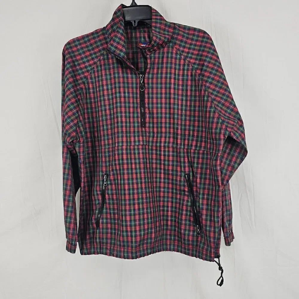 Vintage 80s 90s TAIL Half Zip Windbreaker Jacket Plaid Christmas Golf TARTAN Sm